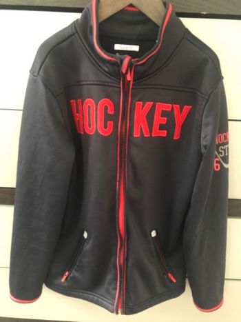 gilet zippé garçon taille 12 ans orchestra noir et rouge intérieur polaire poches zippées