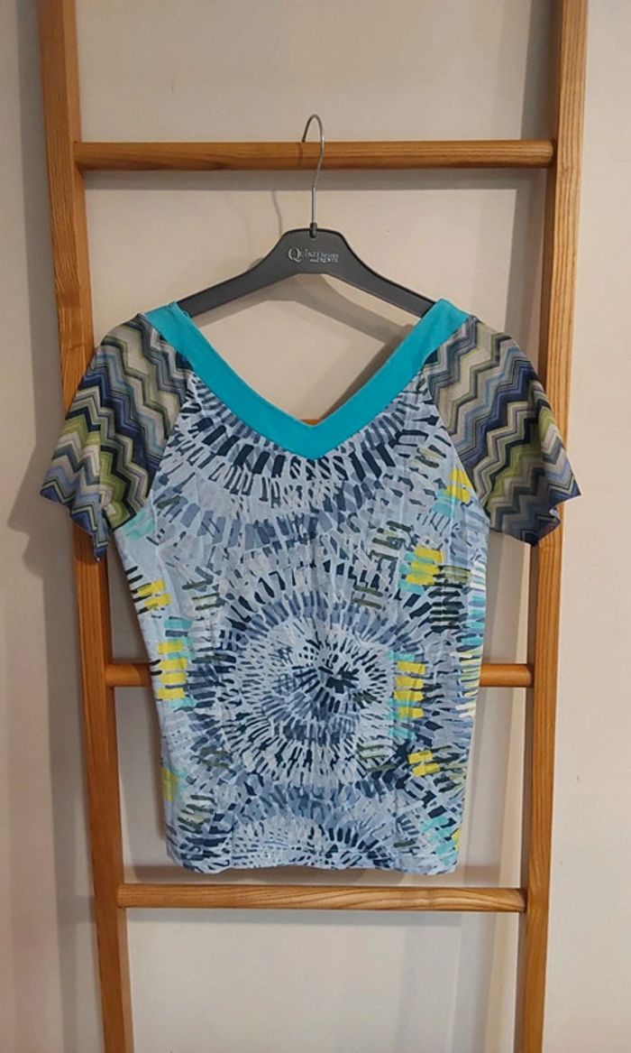 Blouse fluide   imprimée bleu et blanc T 40 - photo numéro 7