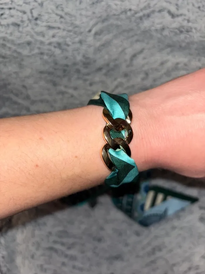 Bracelet foulard, bijoux acier inoxydable, bijou vert sapin - photo numéro 2