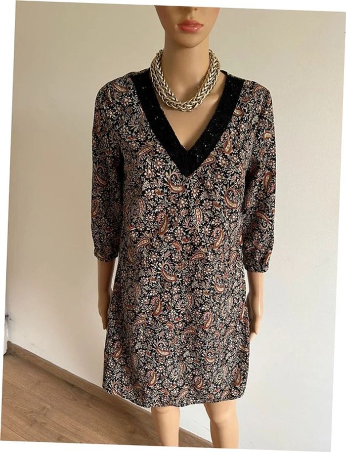 Robe imprimée avec manches 3/4 Cache Cache taille S TBE