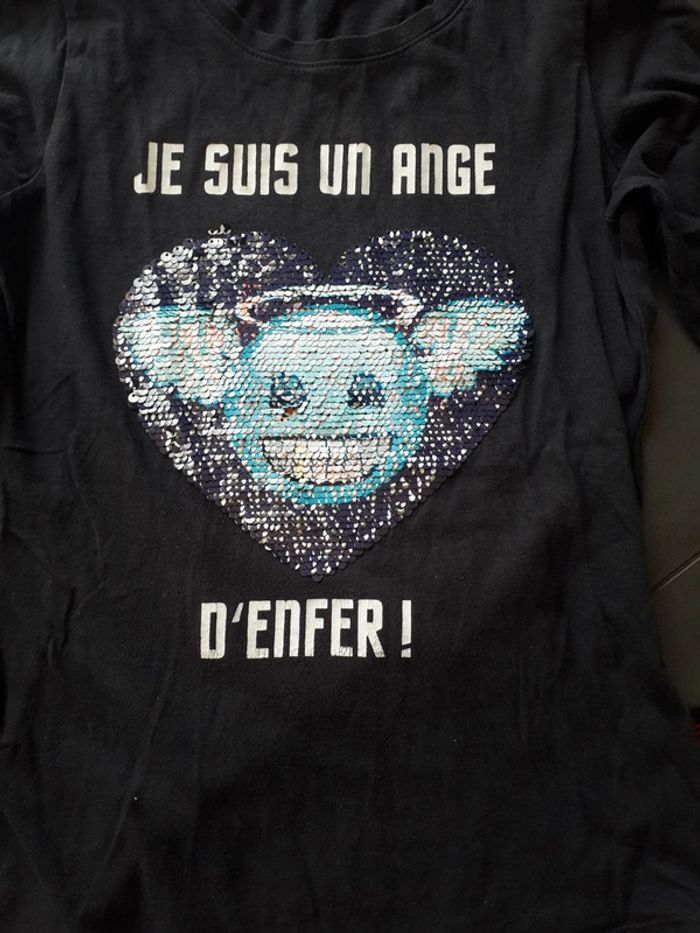 Tee-shirt manches longues sequins ange démon asymétrique Emoji 12 ans - photo numéro 2