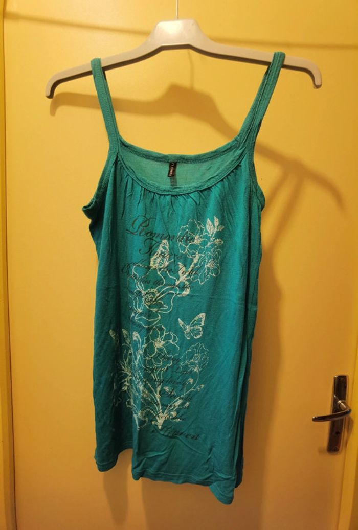 Débardeur turquoise long à motifs - photo numéro 3