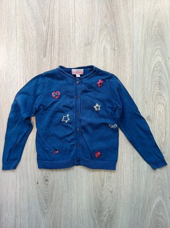 Gilet mignon bleu foncé motifs sequins cœur étoile noeud Lisa Rose fille 4 ans