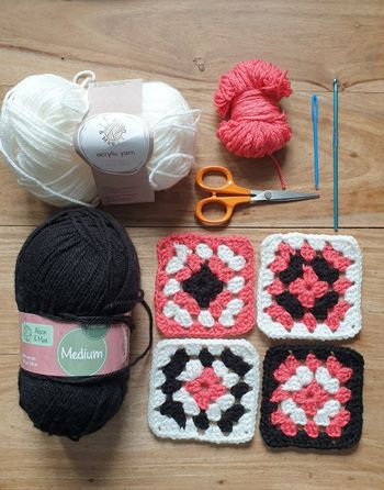 DIY Neuf crochet fait main lot 4 carrés granny square Acrylique