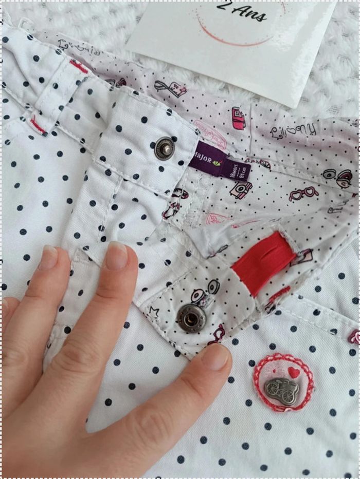 🔸Pantalon Sergent Major Blanc à Petits Pois Noirs – 18 Mois🔸 - photo numéro 3