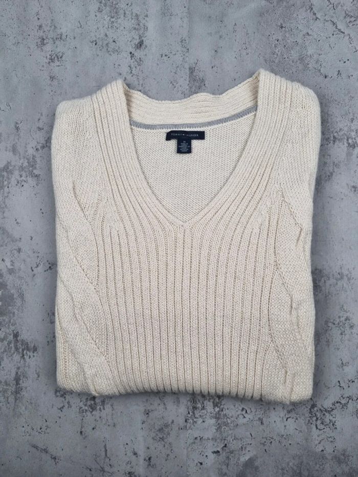 Pull torsadé Tommy Hilfiger écru – Taille M Femme (mesures en photos) - photo numéro 2
