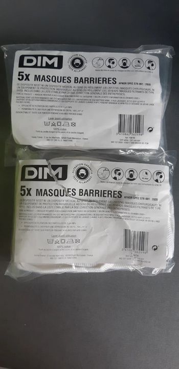 Masques barrières DIM catégorie 1 blancs adultes 10