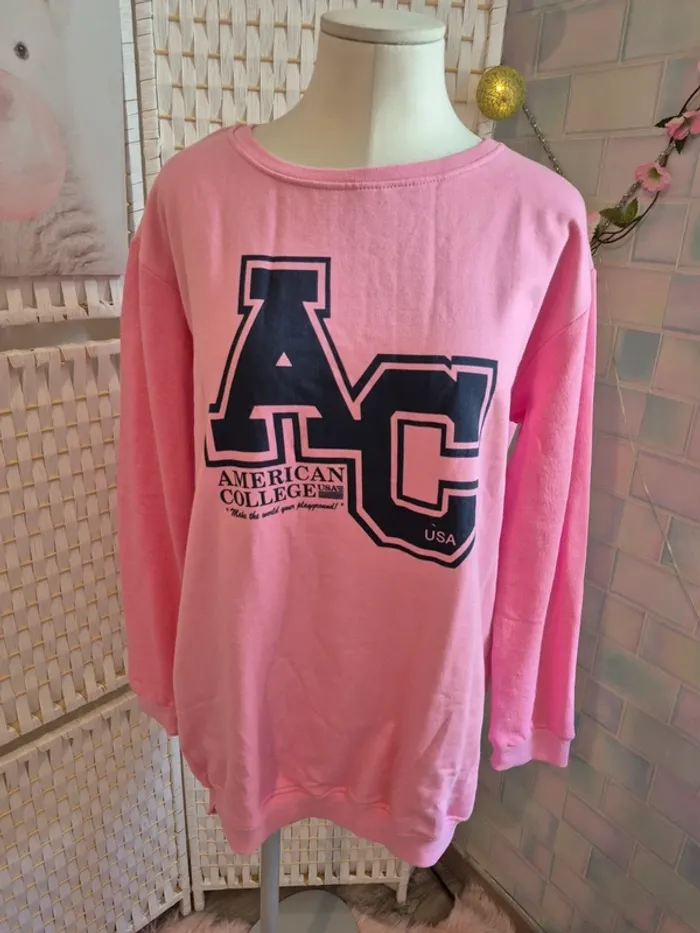 💕Jolie Sweat Long Rose Femme TL / 40 American College 💕 - photo numéro 3