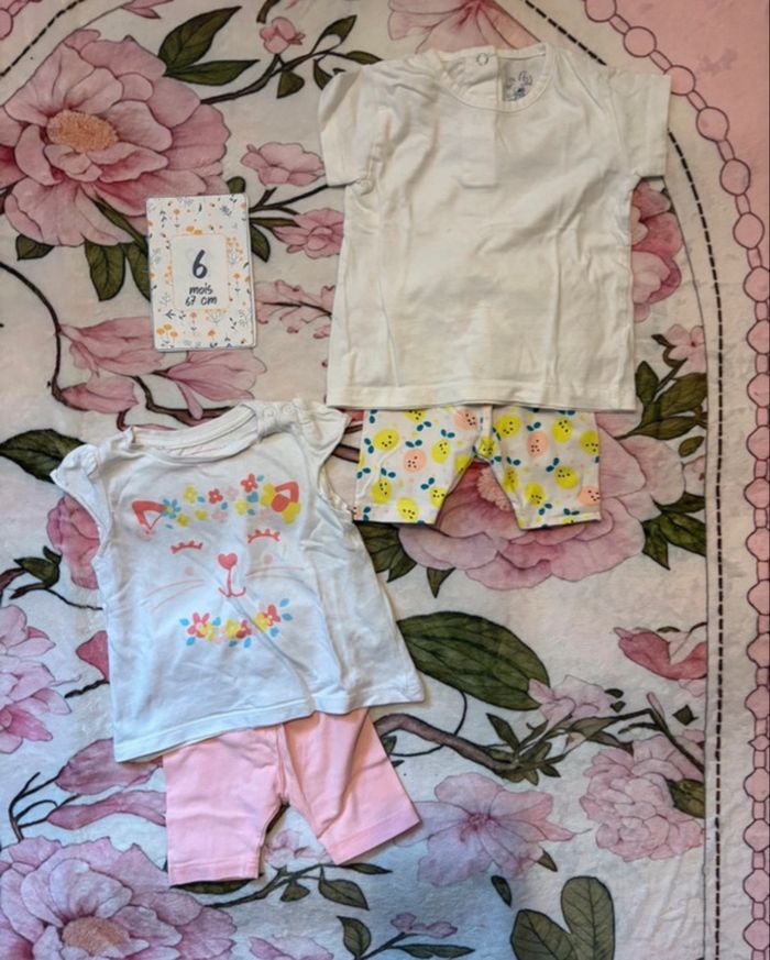 lot 2 ensembles 6 mois t shirt + short fille été - photo numéro 1