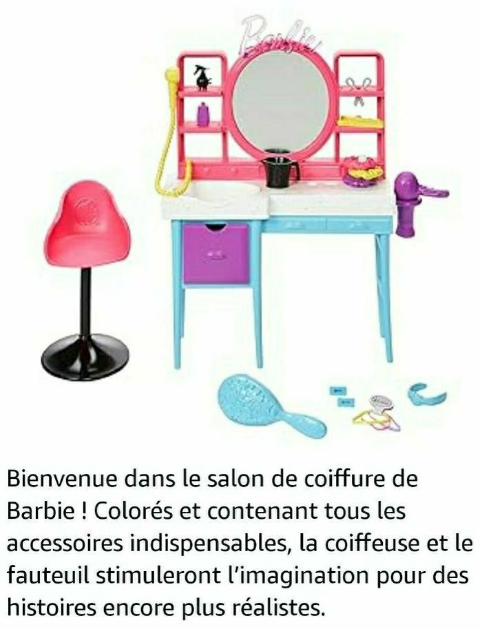 BARBIE SON SALON DE COIFFURE ET ACCESSOIRES POUPEE INCLUSE MATTEL NEUF - photo numéro 4