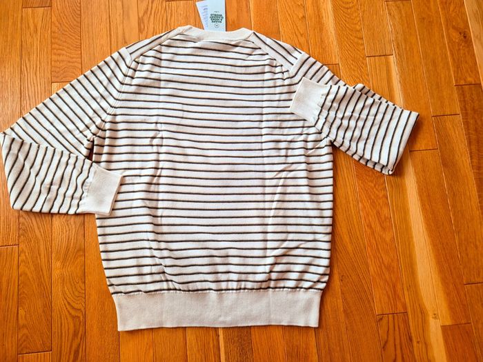 Pull "Lacoste" Blanc à rayures Taille L  Taille L neuf sous blister 100 % coton organique. - photo numéro 12