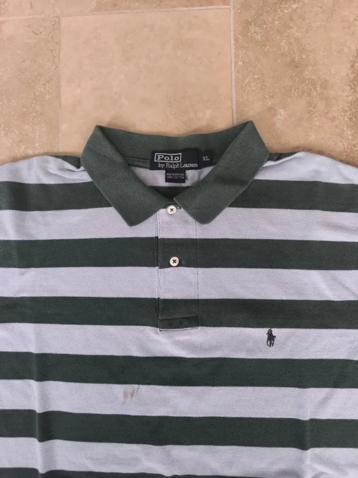 Polo Ralph Lauren homme bleu ciel vert XL logo vert taché - photo numéro 3