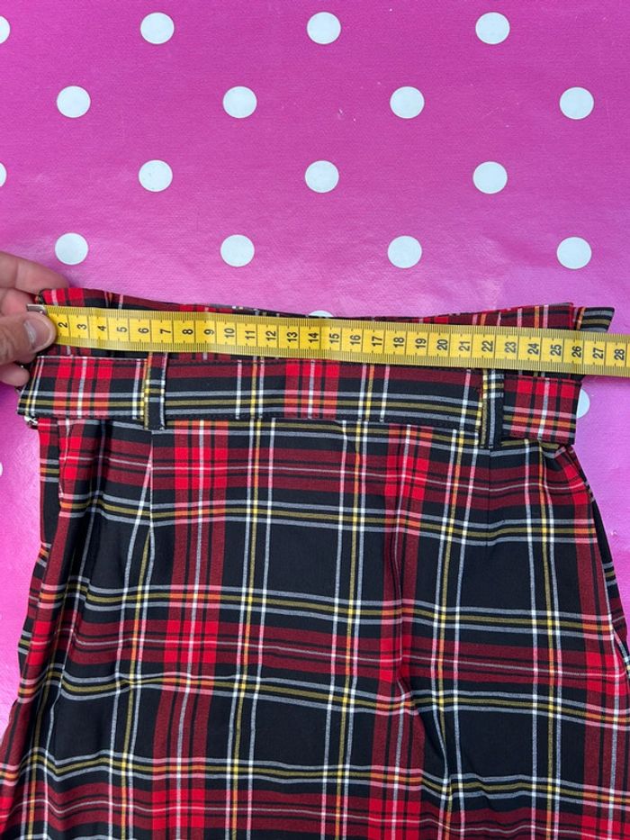 Mini jupe écossaise avec ceinture et médaillons taille xxs - rouge et noir neuf en viscose - photo numéro 8
