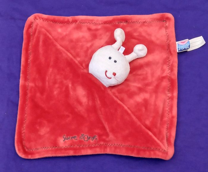 Doudou chenille carré plat rouge - Sucre d Orge