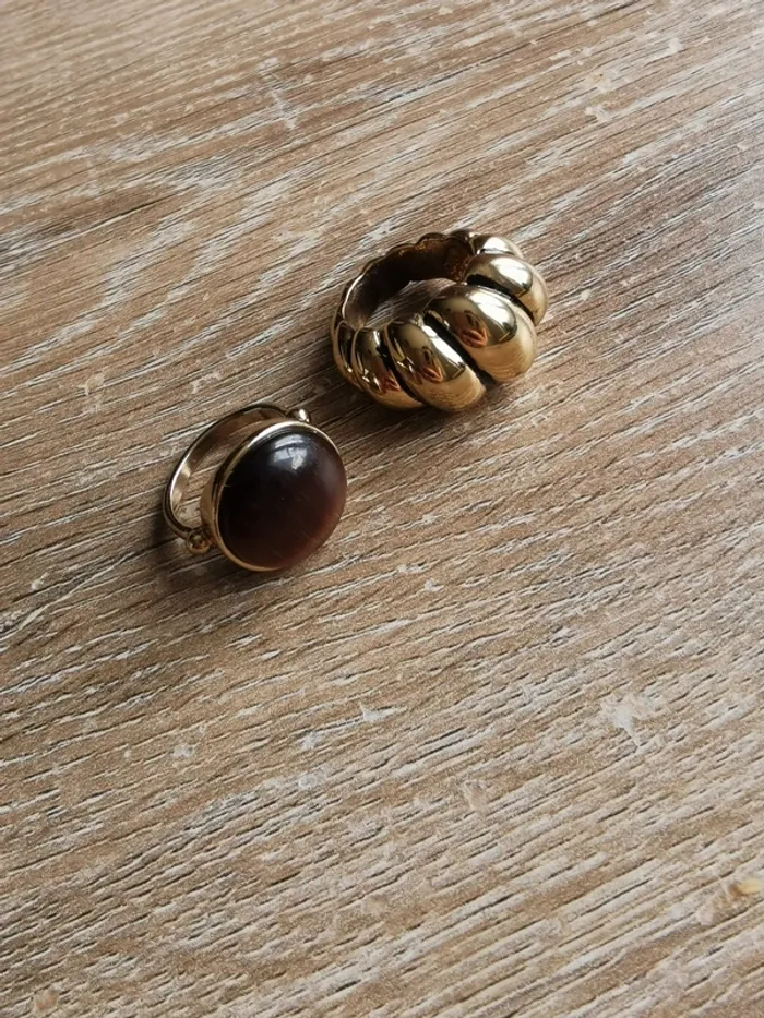Lot de 2 bagues marrons et or - photo numéro 2