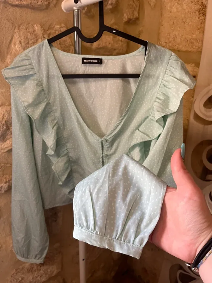Blouse verte fleurie manche longue - photo numéro 3