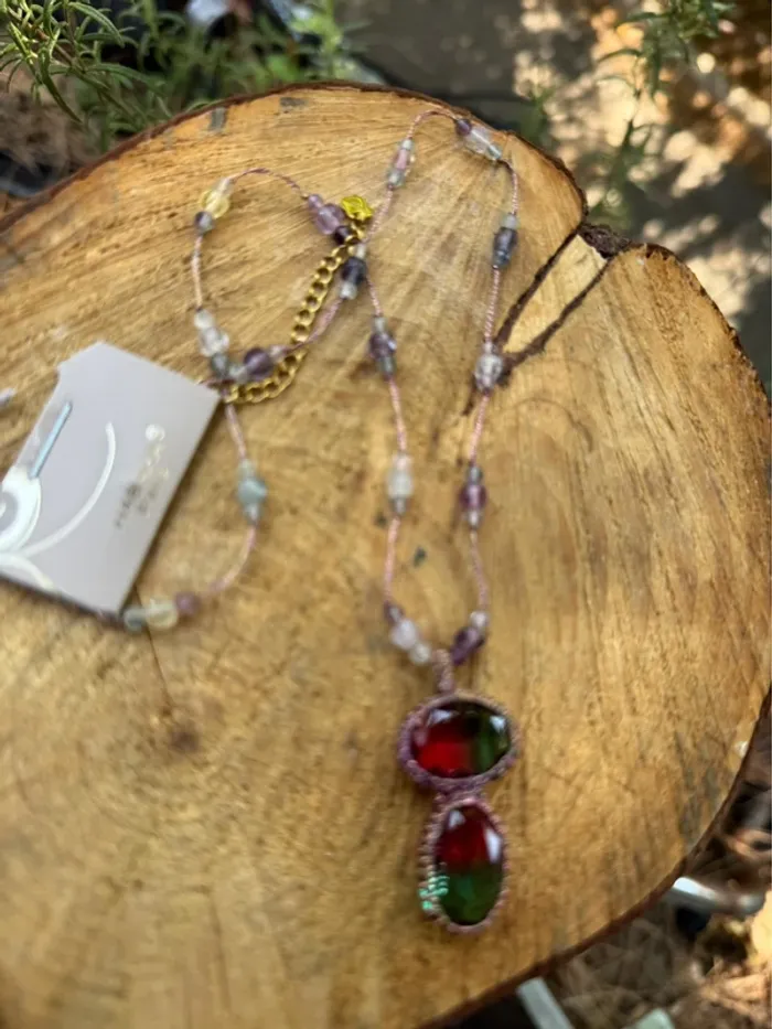 Collier habaha paris réglable perles améthyste jade et pavés roses foncés perles d’eaux - photo numéro 9