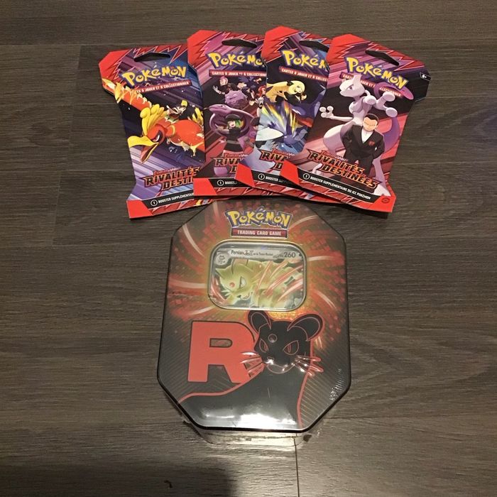 Lot pokebox boosters blisters cartes Pokémon rivalités destinées persian team rocket mewtwo
