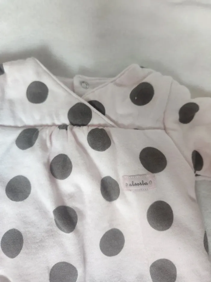 Adorable pyjama chaud bébé naissance Absorba rose clair à pois - photo numéro 2