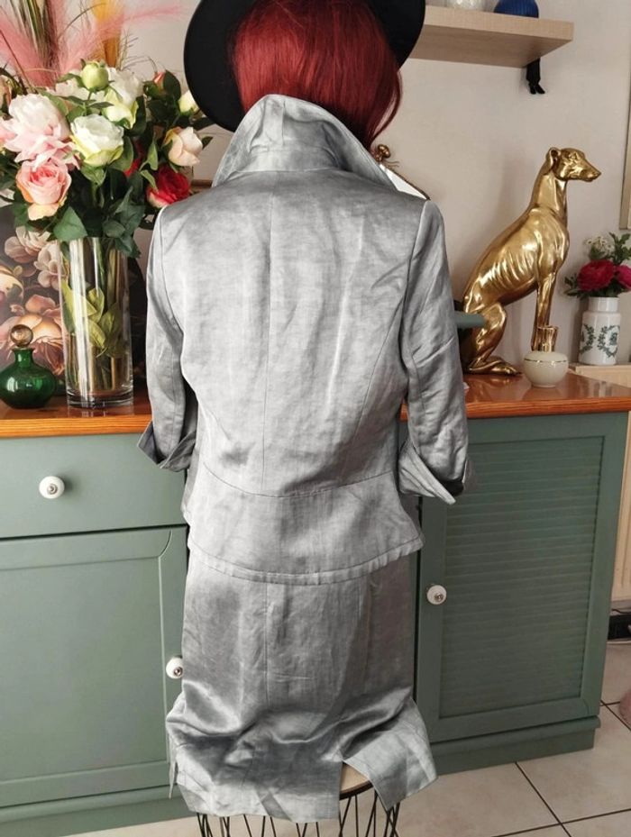🌹 Ensemble Veste & Robe Gris Irisé Lin Antonelle T38/40🌹 - photo numéro 9
