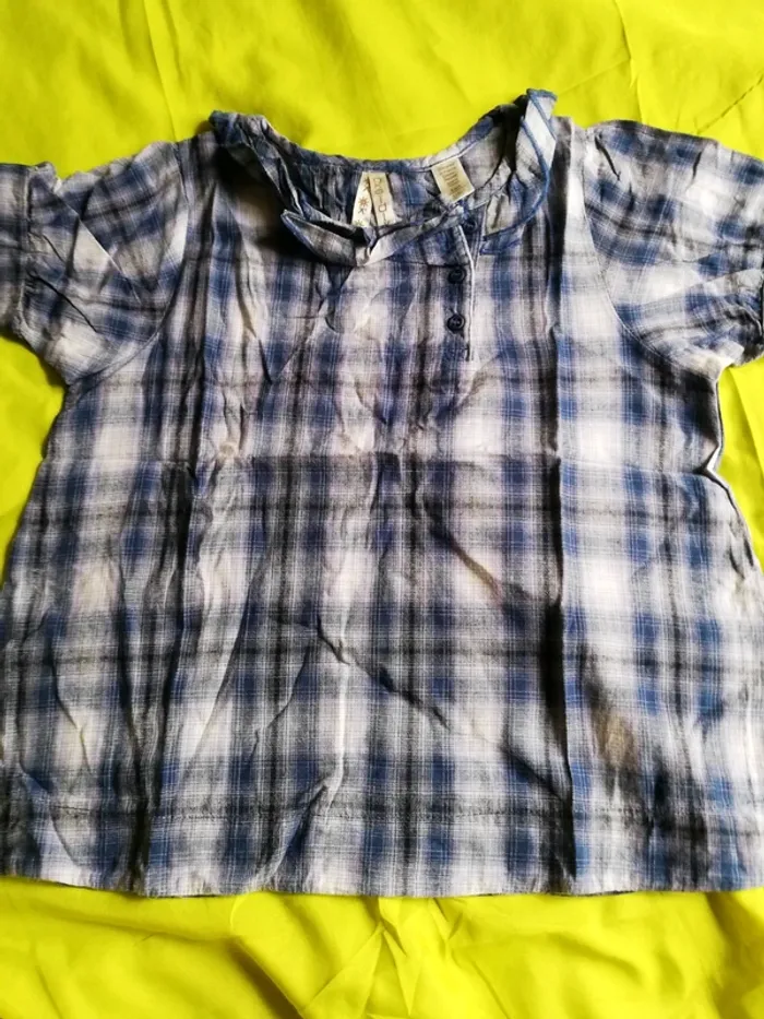 Chemise manche courte à carreaux bleus