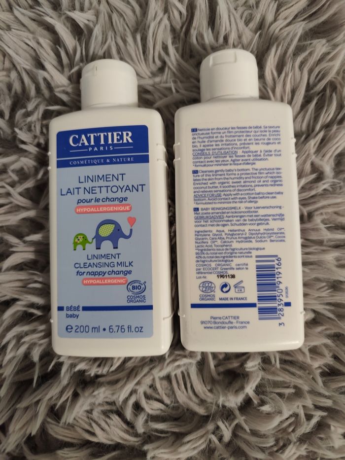 2  Liniments  lait nettoyant cattier bébés