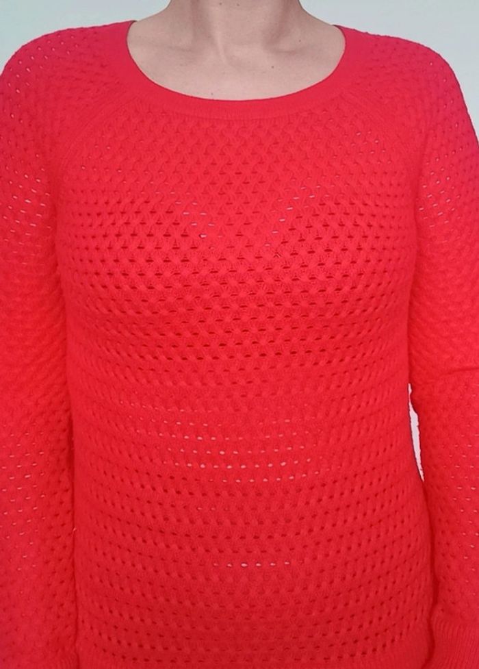 Pull crochet uni rouge taille 34 - photo numéro 3