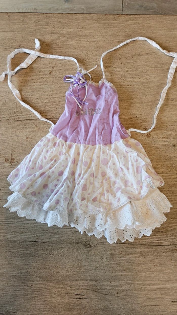 Robe courte évasée lila et blanche, doublée, 18 mois - photo numéro 2