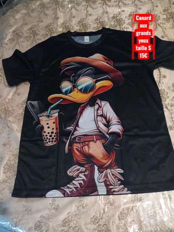 Tshort  noir canard aux grands yeux  taille S