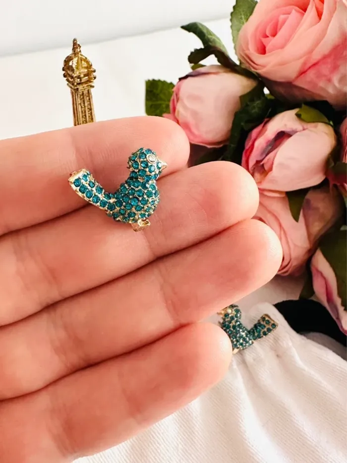 🐦Boucles d’oreilles oiseaux turquoise Betsey Johnson – Cristaux scintillants - photo numéro 7