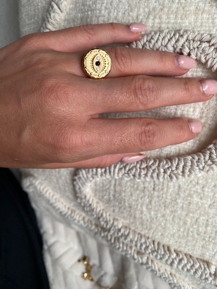 Bague ajustable médaillon œil plaqué or - photo numéro 4