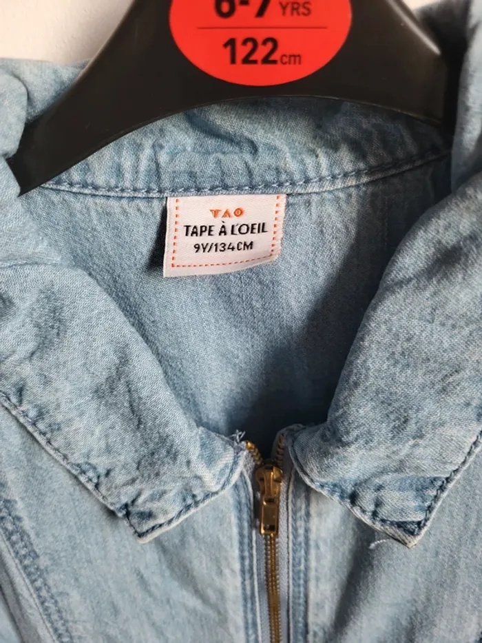 Combinaison short fille en jeans - photo numéro 2