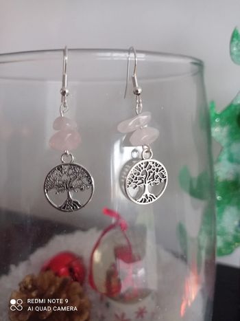 Boucles d'oreilles arbre celte et quartz rose