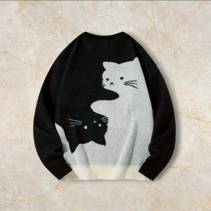 Knit Sweater Y2K Vintage Oversized 90s Taille   – Crewneck Old School Americain Streetwear Knit Cat Sweater Y2K Vintage Oversized 90s Taille M – Crewneck Old School Americain Streetwear - photo numéro 3