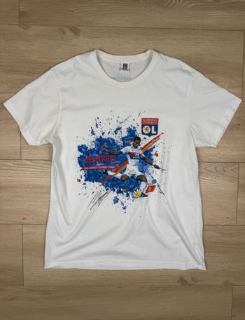 T-shirt officiel Olympique Lyonnais OL - Memphis Depay - Supporter - Blanc - Taille L-100% coton