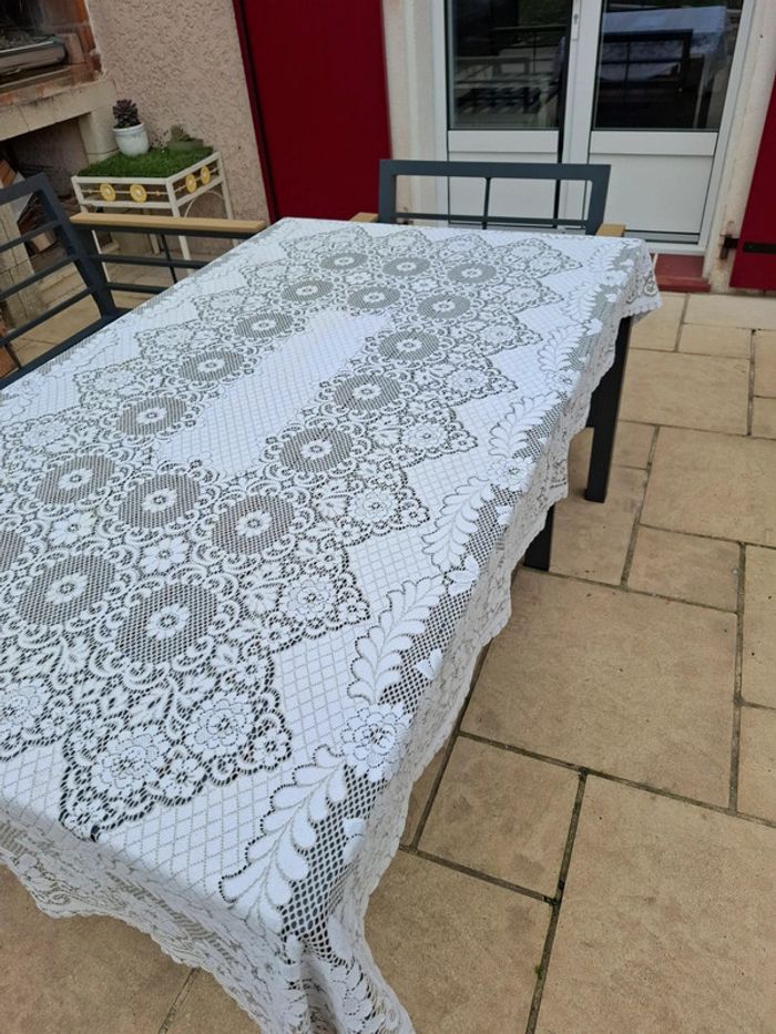 Nappe rectangulaire vintage blanc beige 120cm x 200cm