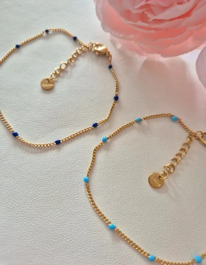 Lot de 2 bracelets dorée acier inoxydable 🌸 bleu ciel + bleu marine