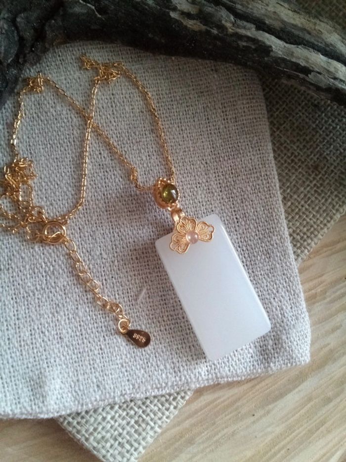 Collier pendentif pierres de jade et tourmaline verte - photo numéro 2
