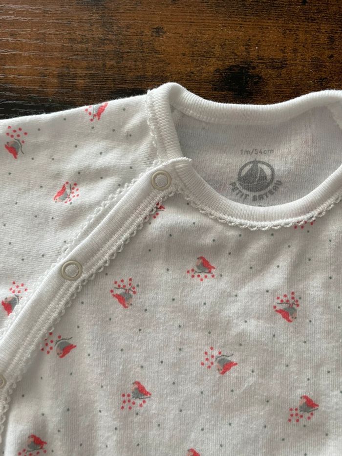 Adorable pyjama manches longues en coton avec rouge gorge - photo numéro 3