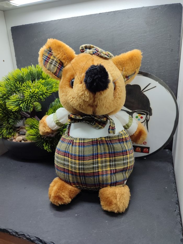 Peluche rat souris Cp colmar marron salopette béret blanc carreaux ancien boule