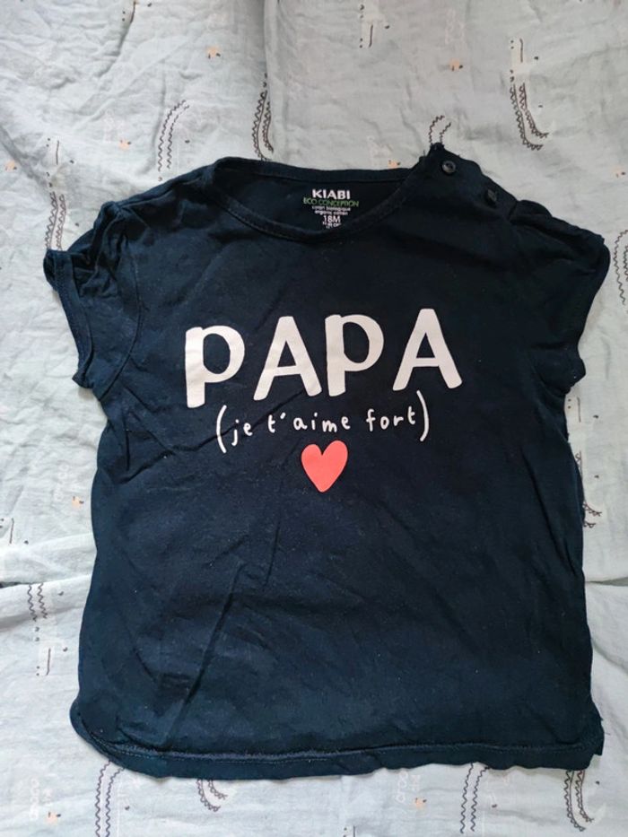 T-shirt bleu marine papa je t'aime fort T.18 mois