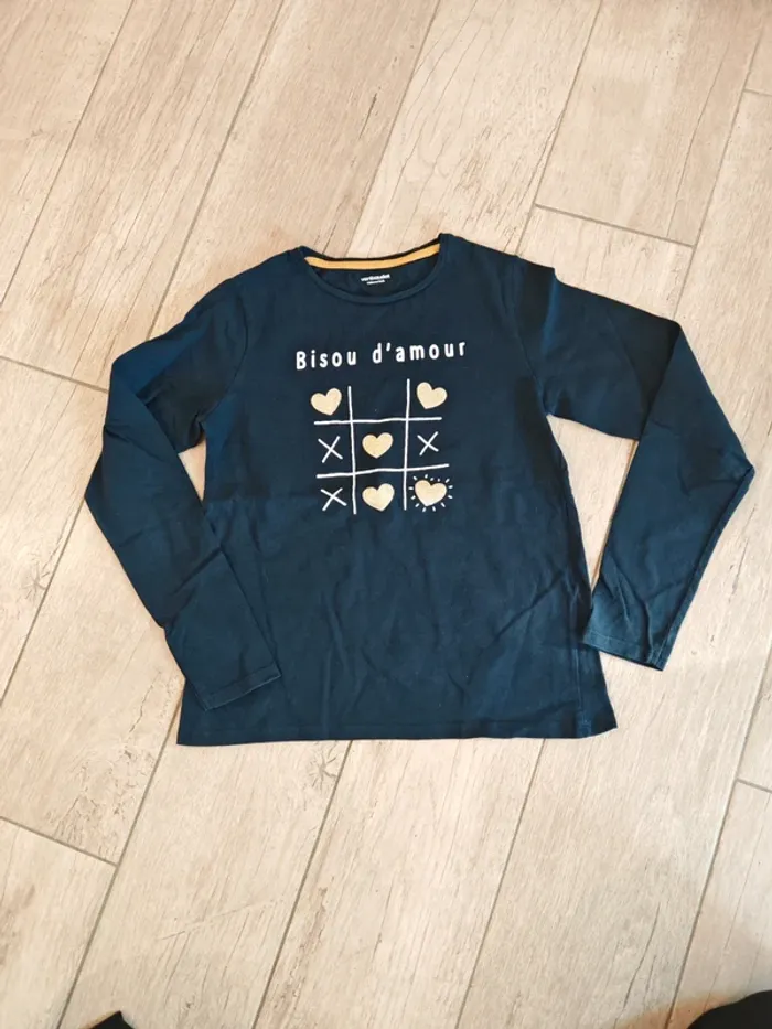 T-shirt manches longues 10 ans bleu marine bisous d'amour