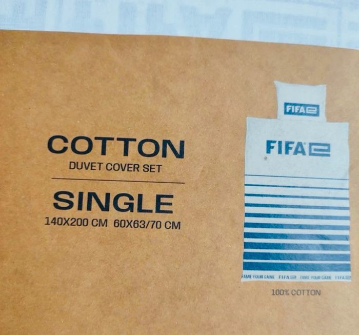 Ensemble de lit 1 personne FIFA, 100% coton blanc et bleu marine - photo numéro 4