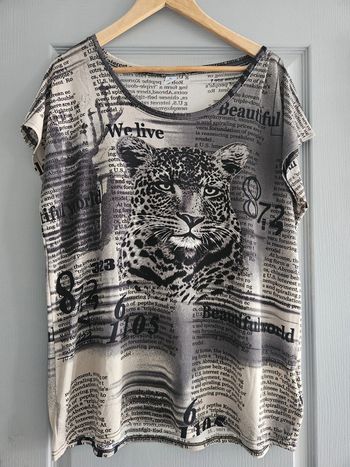 T-shirt tunique à manches courtes - Taille XL / 42 - MS Mode - Gris printé jaguar