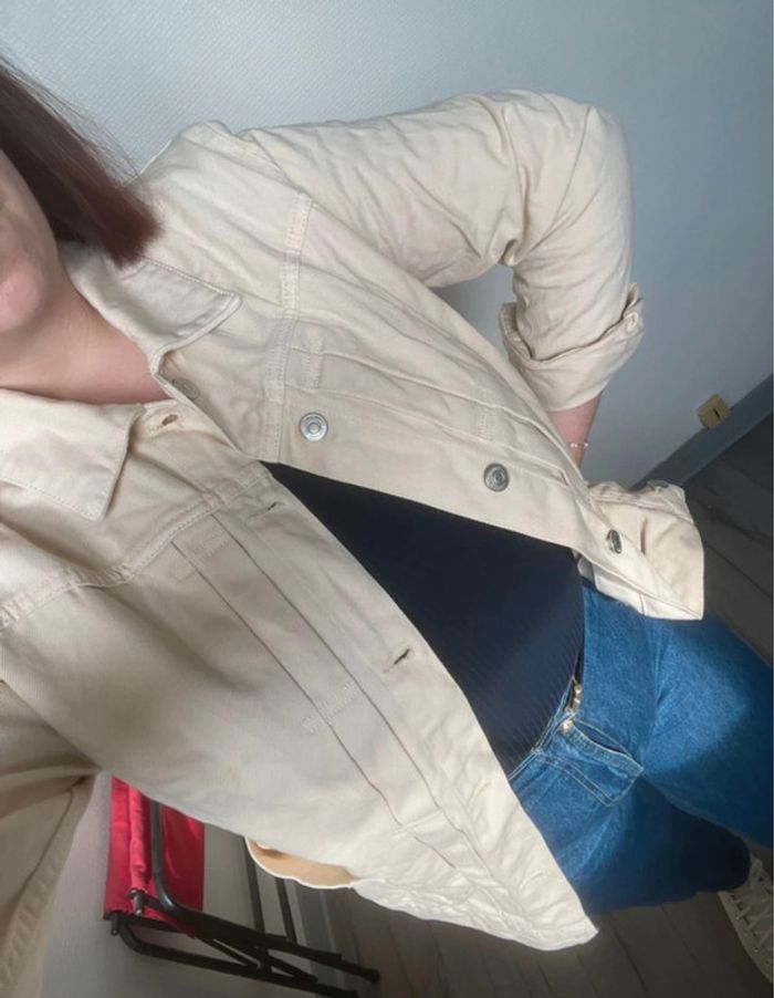Veste en jean beige taille L Camaïeu - photo numéro 5