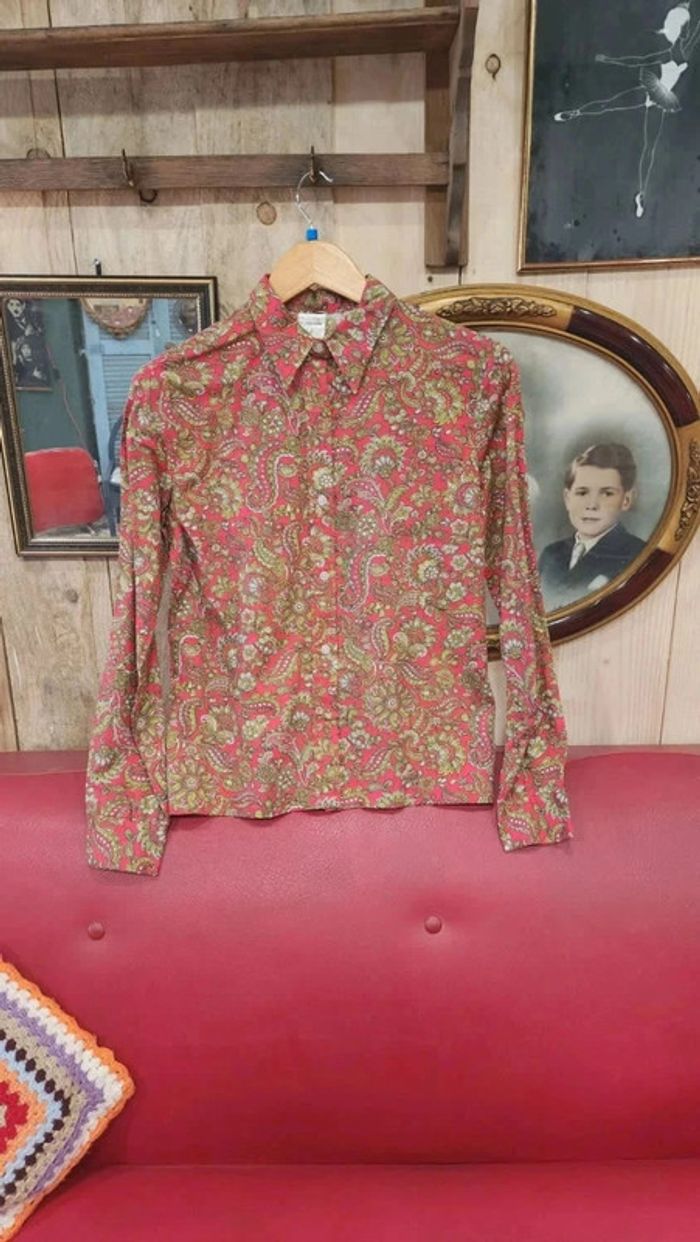 Superbe chemisier col pelle a tarte seventies en coton et viscose - photo numéro 2