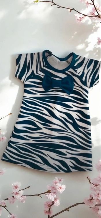 🎀 Robe Bébé Fille Imprimé Zèbre et Nœud Marine  taille 12 mois🎀