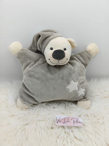 Doudou ours gris crème et étoiles blanches Bout'chou