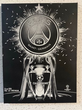 Tableau PSG Ligue des Champions noir et blanc toile 30x40 cm