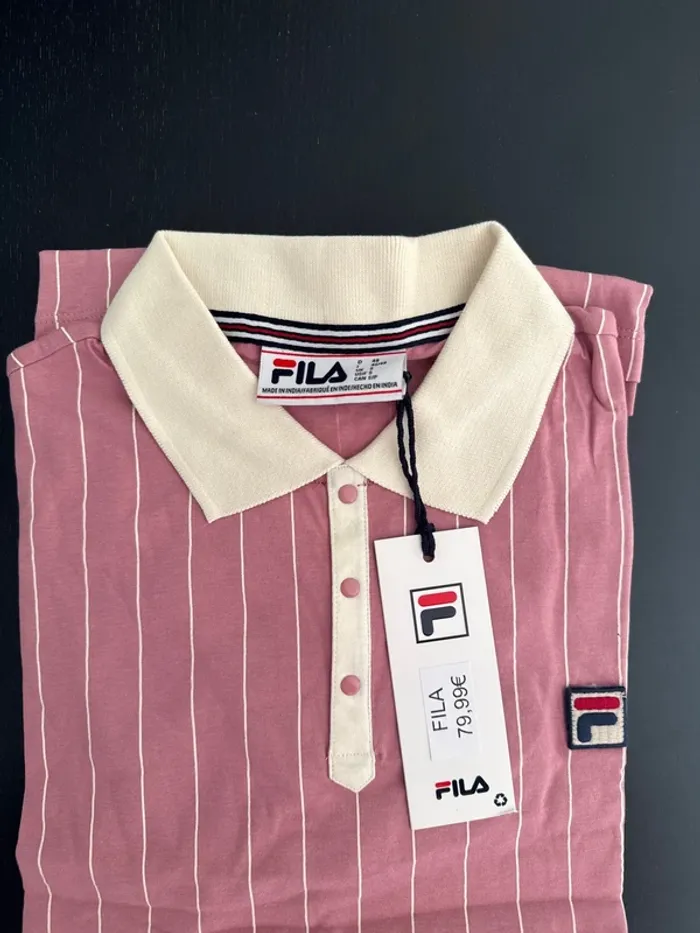 Polo FILA rayé rose et blanc – Taille S – Neuf avec étiquette - photo numéro 4